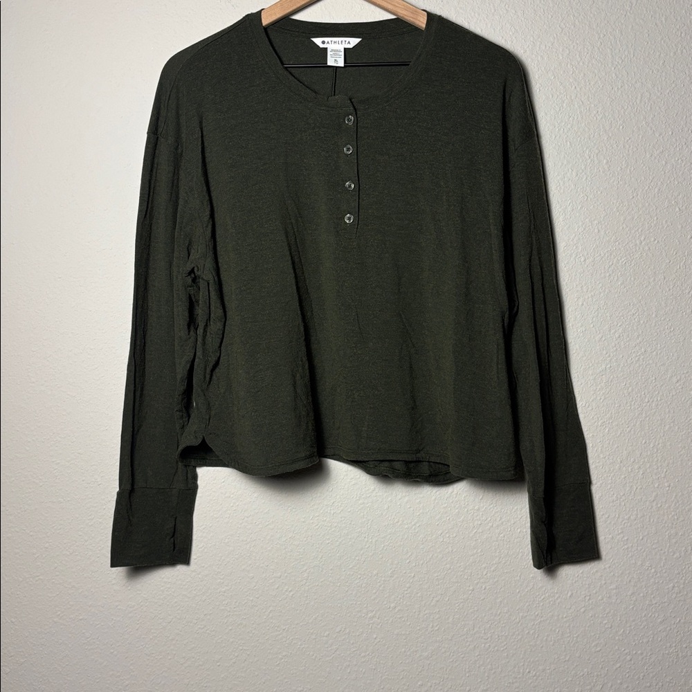 Athleta Canyon Henley Top Long Sleeve Green S/414884 Size XL